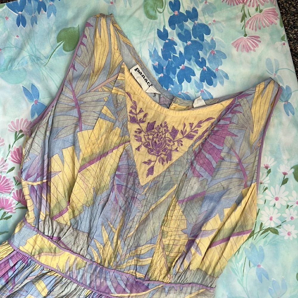 Vintage Panache Banana Leaf Pastel Cotton Embroidered Dress - Picture 3 of 16